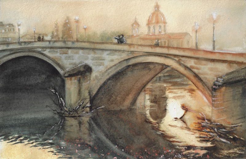 "Pont in Florans". Aquarelle Original