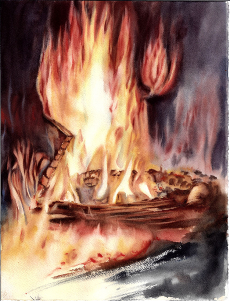 Live Fire. Aquarelle original