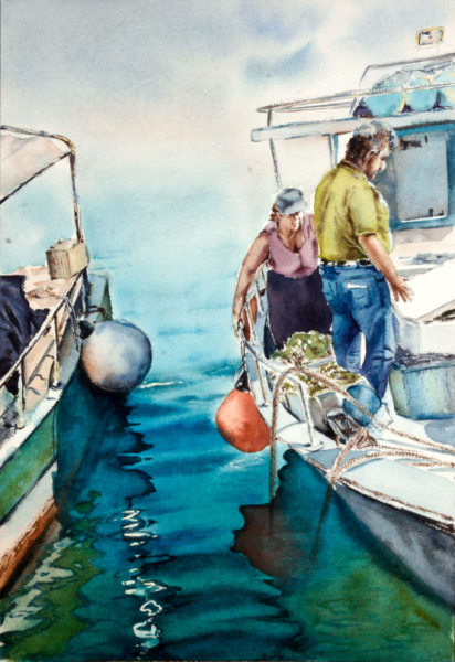 Toilers of the sea. Author's aquarelle print