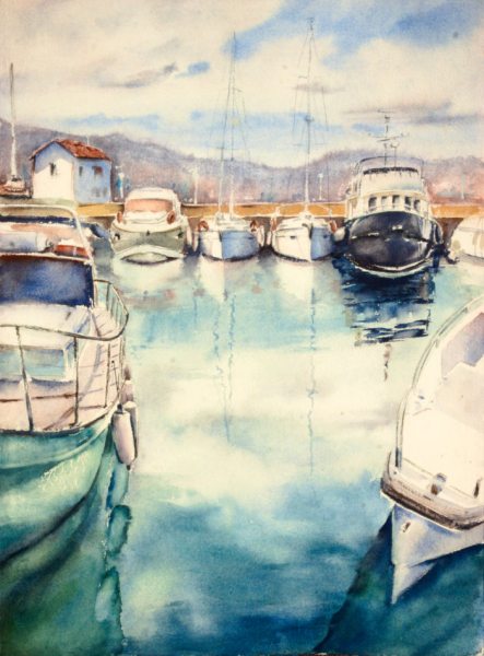 Lachi harbor. Aquarelle original