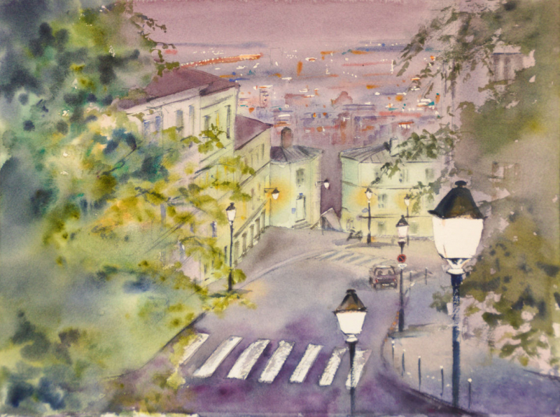 Green Paris. Aquarelle original
